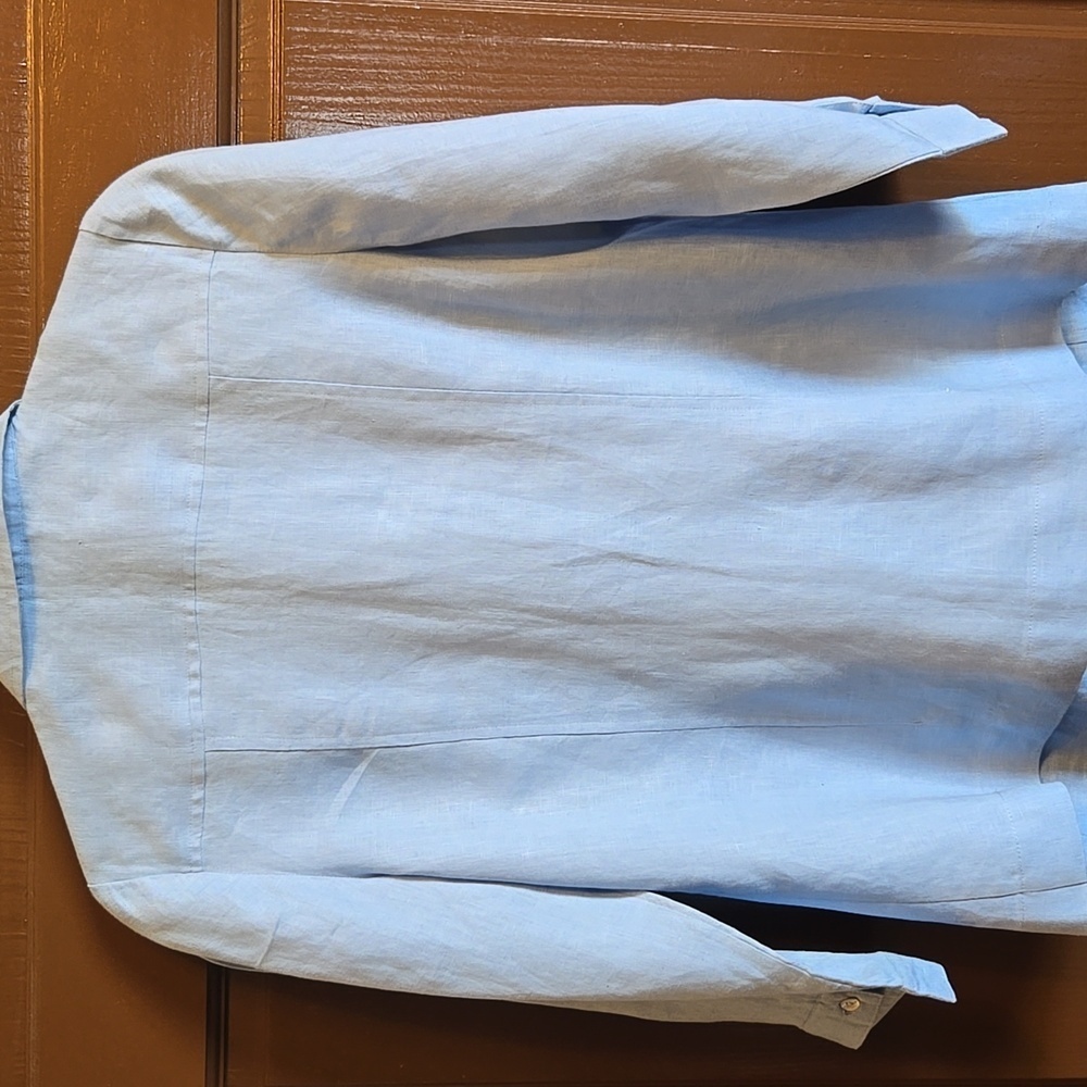 Grace Elements-Linen blue pleated top with 3/4 sleeves Size 8 NWT. - Picture 7 of 8